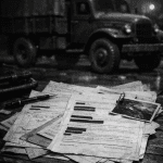 Fotografía histórica de Walter Rauff, coronel de las SS y diseñador de los furgones de gas móviles del Holocausto, rindiéndose ante el ejército americano en 1945