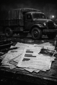 Fotografía histórica de Walter Rauff, coronel de las SS y diseñador de los furgones de gas móviles del Holocausto, rindiéndose ante el ejército americano en 1945