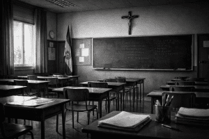Casi 70 organizaciones reclaman que la religión salga del horario lectivo en las escuelas españolas. Mientras las matriculaciones caen, el profesorado confesional crece un 43%. Un análisis del anacronismo jurídico y político que frena la escuela laica en España.